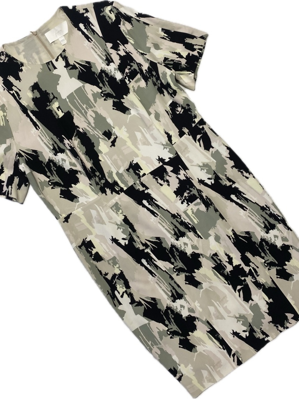 Boss Abstract Brushstroke Midi Dress in Black, Gray, Cream